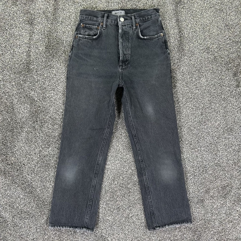 Agolde 90s Pinch Waist High Rise Button Fly Grey Black Denim Jeans Womens 23